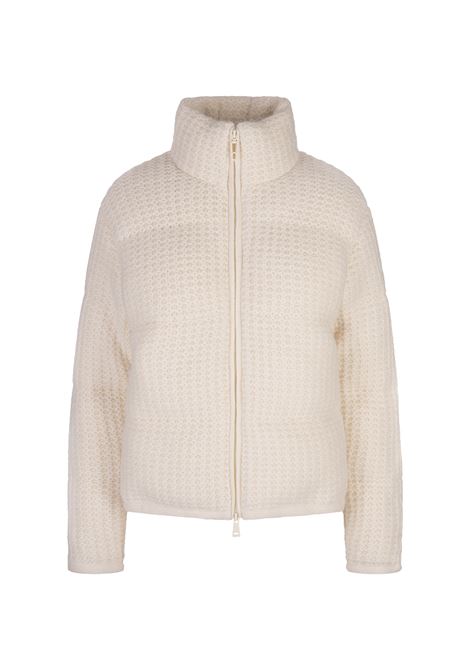 MONCLER Cardigan Imbottito Bianco In Lana e Alpaca - MONCLER