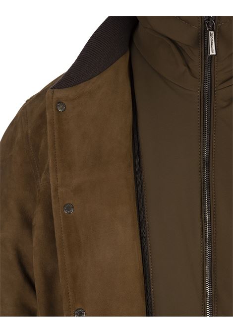 Callum College Bomber Jacket In Tobacco Suede MOORER | CALLUM-URTABACCO