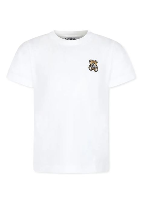 White T-Shirt With Moschino Teddy Bear Patch On Heart MOSCHINO KIDS | HTM04KLAA1010063