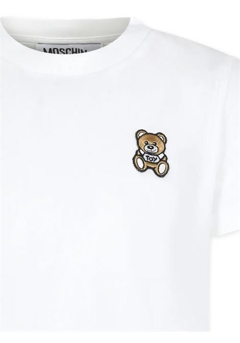 White T-Shirt With Moschino Teddy Bear Patch On Heart MOSCHINO KIDS | HTM04KLAA1010063