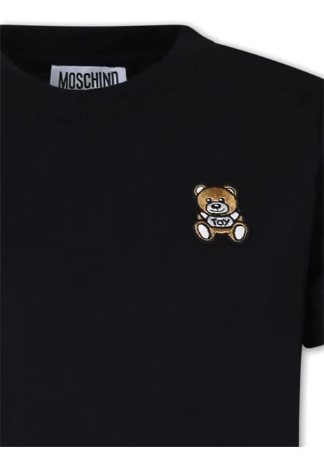 Black T-Shirt With Moschino Teddy Bear Patch On Heart MOSCHINO KIDS | HTM04KLAA1060100