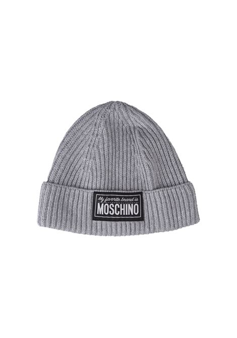 Berretto a Coste Grigio Con Patch Logo MOSCHINO KIDS | HUX02ILHE6660901