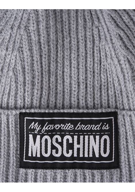 Berretto a Coste Grigio Con Patch Logo MOSCHINO KIDS | HUX02ILHE6660901