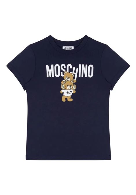 Blue T-Shirt With Moschino Teddy Bear Front Print MOSCHINO KIDS | HVM04KLAA0140016