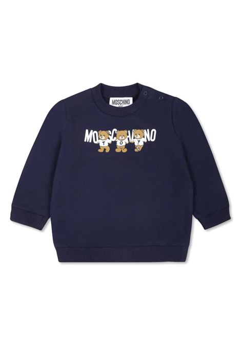 Blue Crew-Neck Sweatshirt With Moschino Teddy Bear Print  MOSCHINO KIDS | M8F04QLCA4040016