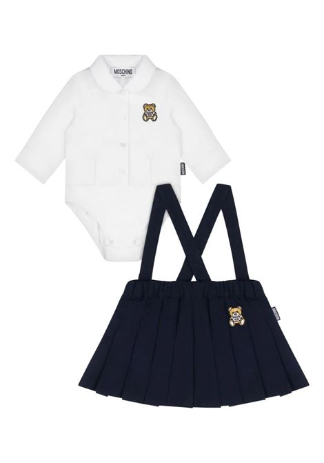 Blue and White Set With Bodysuit and Skirt With Suspenders MOSCHINO KIDS | MDK02ULZA2240016