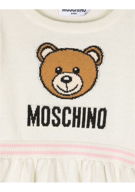 White Knitted Dress with Logo and Stripes MOSCHINO KIDS | MDV0B0LHE4310063