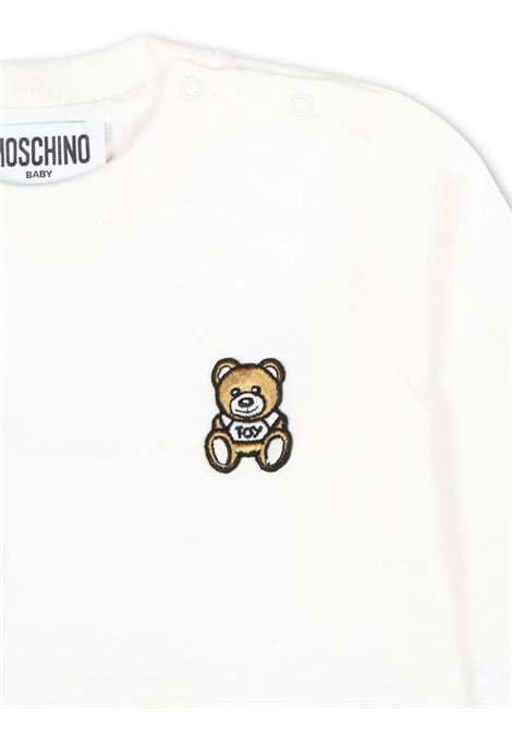 T-Shirt a Maniche Lunghe Bianca Con Patch Teddy Bear MOSCHINO KIDS | MPO00RLAA1010063