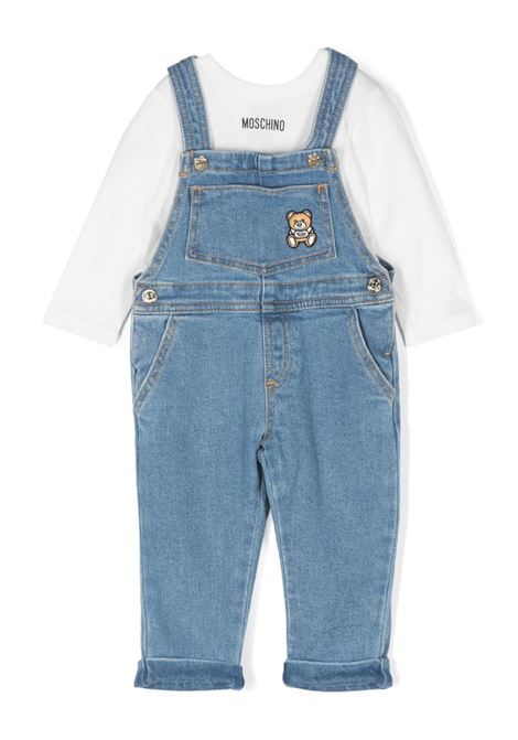 T-Shirt and Denim Dungarees Set with Taddy Bear Patch MOSCHINO KIDS | MUK04VLXE5540302