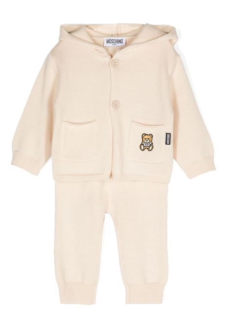 Beige Knitted Set With Teddy Bear Patch MOSCHINO KIDS | MUK04XLHE0620404