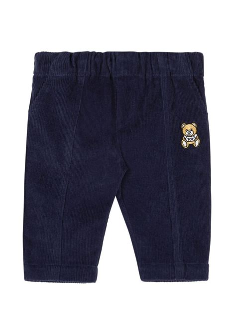 Pantaloni In Velluto a Coste Blu Con Teddy Patch MOSCHINO KIDS | MUP053LVA0540016