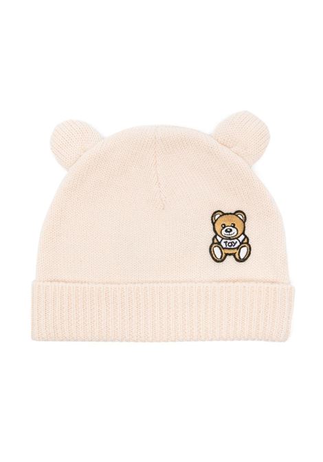 Beige Knitted Beanie with Teddy Bear Patch MOSCHINO KIDS | MUX04TLHE0620404