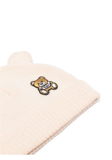 Berretto In Maglia Beige Con Patch Teddy Bear MOSCHINO KIDS | MUX04TLHE0620404