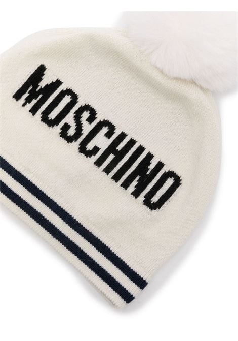 Berretto In Tricot Bianco Con Pompon e Teddy Bear MOSCHINO KIDS | MUX04WLHE4310063