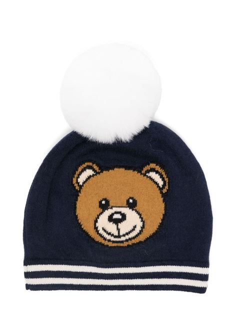 Blue Tricot Beanie with Pompon and Teddy Bear MOSCHINO KIDS | MUX04WLHE4340016