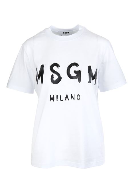 T-Shirt Bianca Con Logo Pennellato Nero MSGM | 2000MDM510-20000201