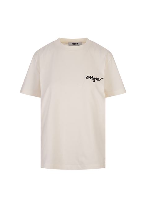 MSGM T-Shirt Ecrù Con Firma MSGM Bianca - MSGM