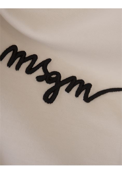 Ecru T-Shirt With White MSGM Signature MSGM | 2000MDM540-20000202