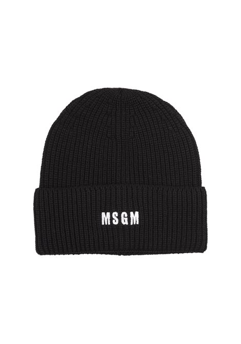 Black Ribbed Beanie With Logo MSGM | 3541MDL08-23776199