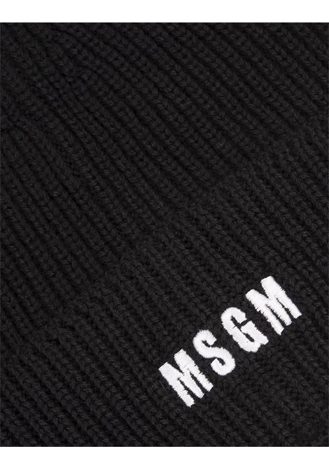 Black Ribbed Beanie With Logo MSGM | 3541MDL08-23776199