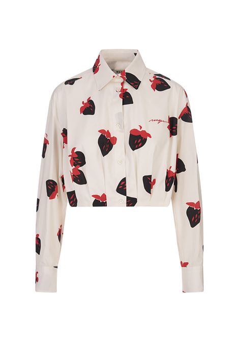 White Crop Shirt With Strawberry Print MSGM | 3741MDE05-24766602