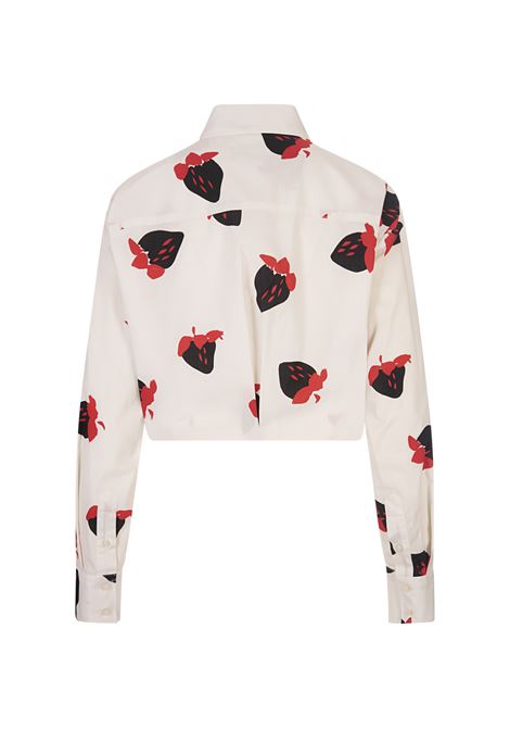 White Crop Shirt With Strawberry Print MSGM | 3741MDE05-24766602