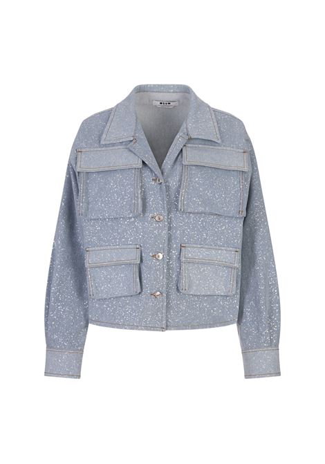 Light Blue Denim Jacket with Silver Spots MSGM | 3741MDE230-24752084