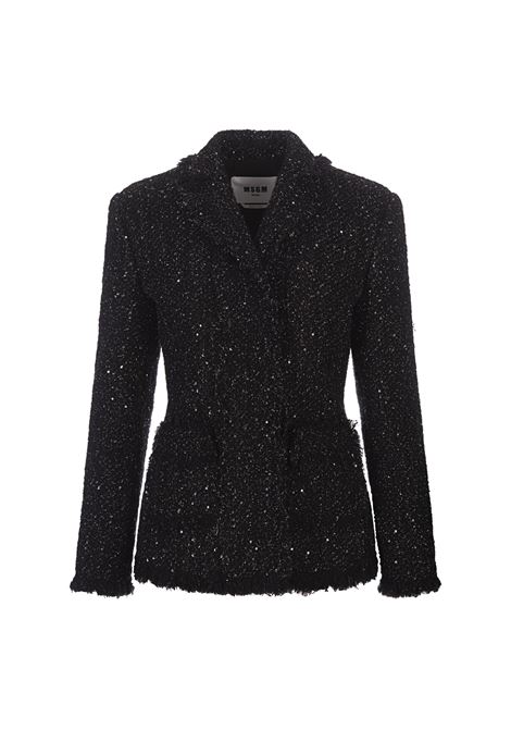 Black Lurex Tweed Jacket With Frayed Edges MSGM | 3741MDG08-24761999