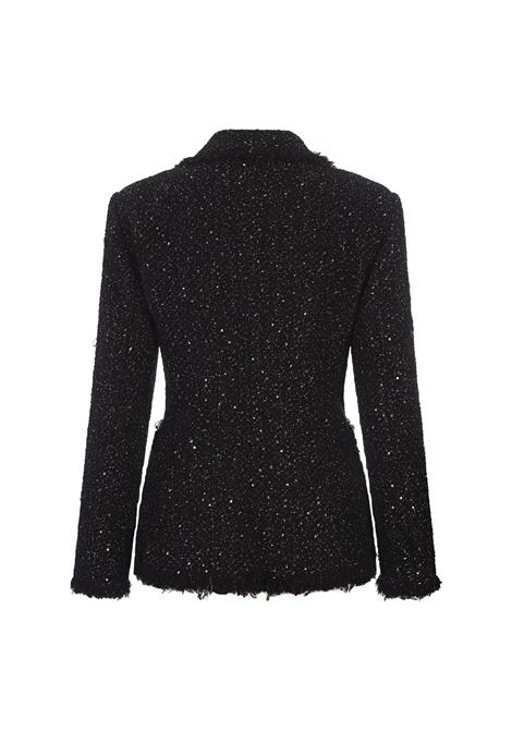 Black Lurex Tweed Jacket With Frayed Edges MSGM | 3741MDG08-24761999