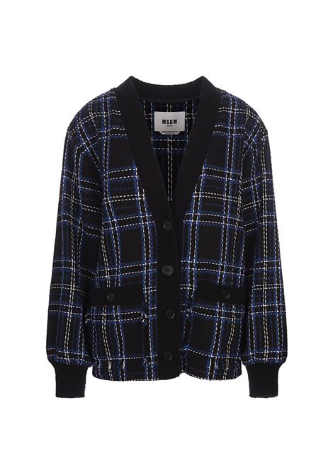 MSGM Cardigan Oversize In Tweed Blu Con Fantasia Maxi Check - MSGM