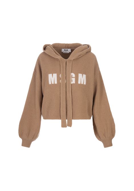 MSGM Maglione Con Cappuccio In Lana e Cashmere Biscotto - MSGM