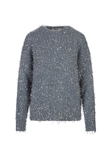 Light Blue Wool Blend Sweater With Silver Metallic Thread MSGM | 3741MDM224-24776587