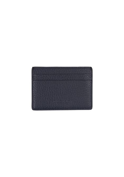 Navy Blue Grained Leather Card Holder With Logo ORCIANI | SU0110-MICNAVY