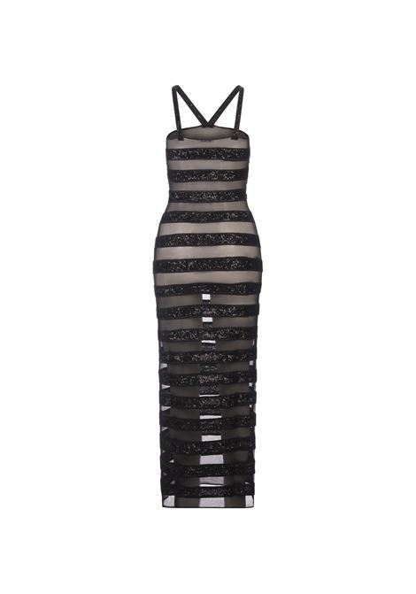 Paillettes Stripes Dress in Black OSEREE | PDF246-SEQUINS MESHBLACK