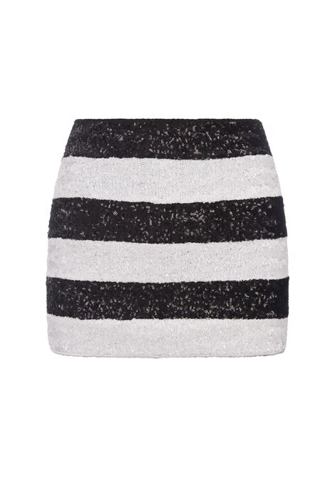 Two-Tone Striped Sequined Mini Skirt  OSEREE | PSF246-SEQUINSBLACK/WHITE