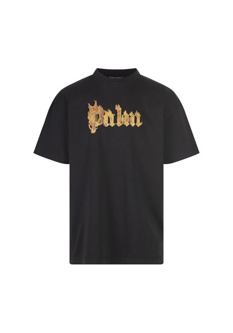 PALM ANGELS T-Shirt Nera Con Logo Palm Angels Infiammato - PALM ANGELS