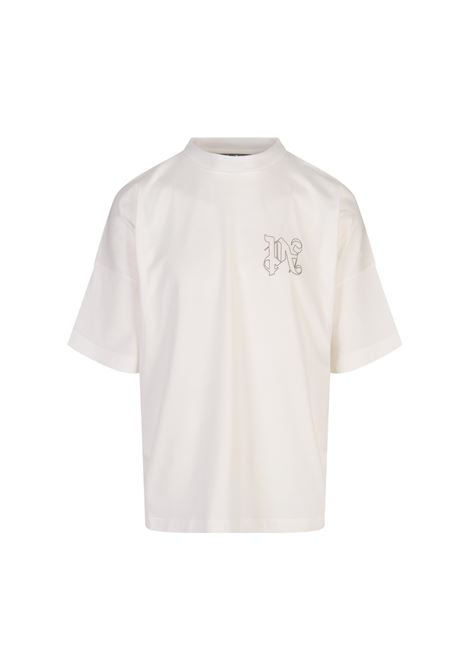 T-Shirt Bianca Con Monogram Ricamato PALM ANGELS | PMAA002F24JER0090303