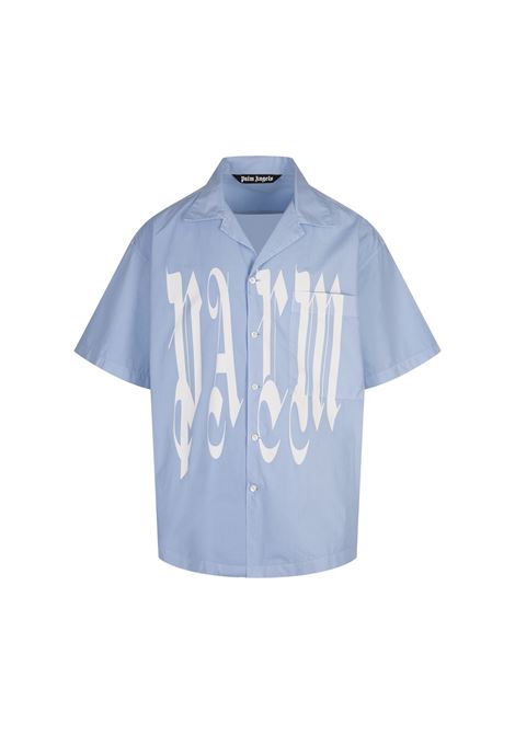 Light Blue Gothic Logo Oversize Shirt PALM ANGELS | PMGG007F24FAB0044001