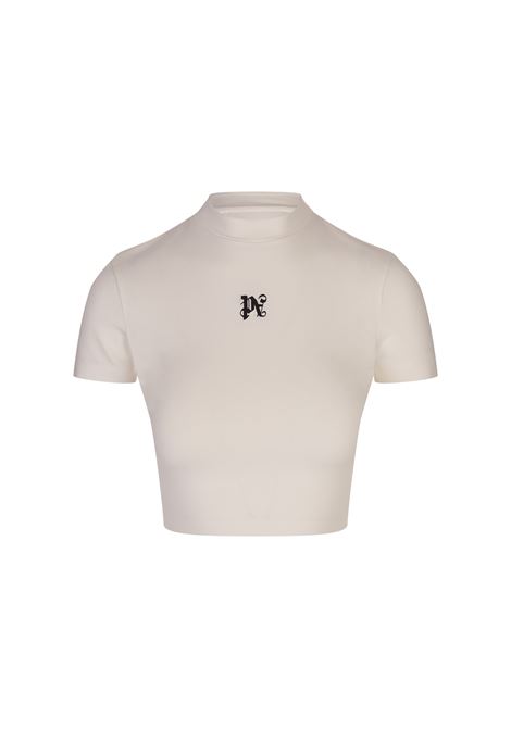 White Crop Top With Contrasting PA Monogram PALM ANGELS | PWAA074F24JER0010310