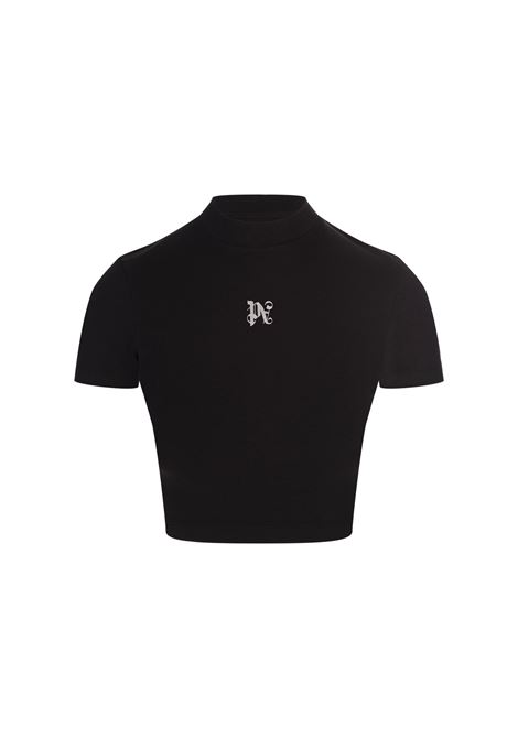 Black Crop Top With Contrasting PA Monogram PALM ANGELS | PWAA074F24JER0011003