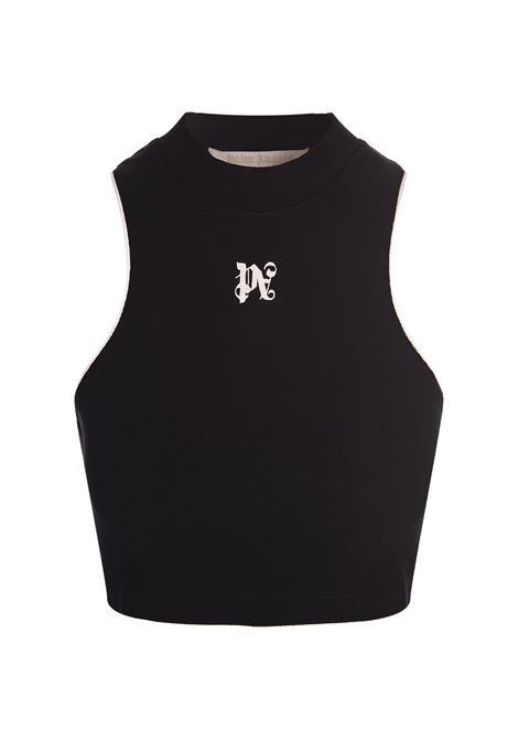 Black Crop Top With PA Monogram PALM ANGELS | PWAD064F24FAB0011003