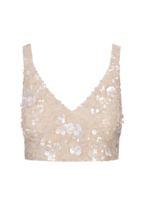 PAROSH Top Crop Full Paillettes Glow Bianco - PAROSH