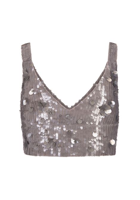 Top Crop Full Paillettes Glow Grigio PAROSH | GLOW-D311614018