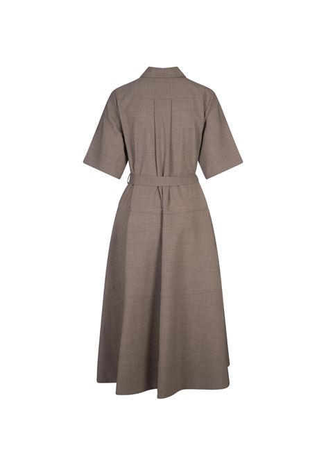 Lille Midi Shirt Dress In Taupe Stretch Wool PAROSH | LILLE24-D725432023