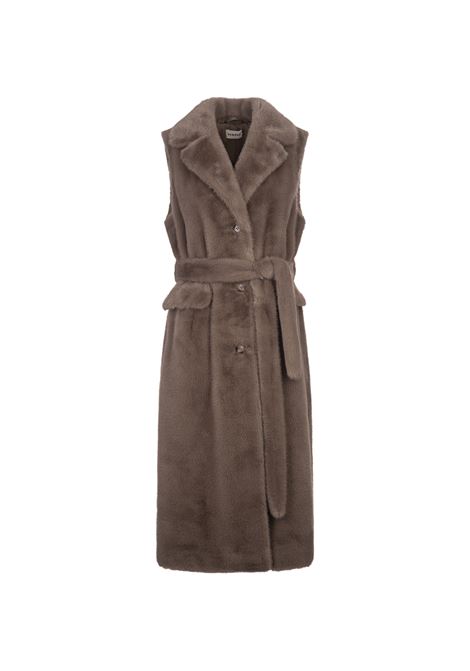 Brown Pathos Faux Fur Long Sleeveless Jacket PAROSH | PATHOS-D410560064