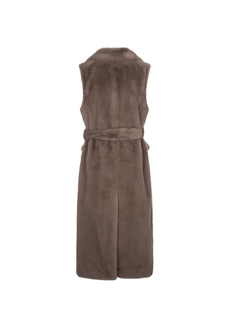 Brown Pathos Faux Fur Long Sleeveless Jacket PAROSH | PATHOS-D410560064