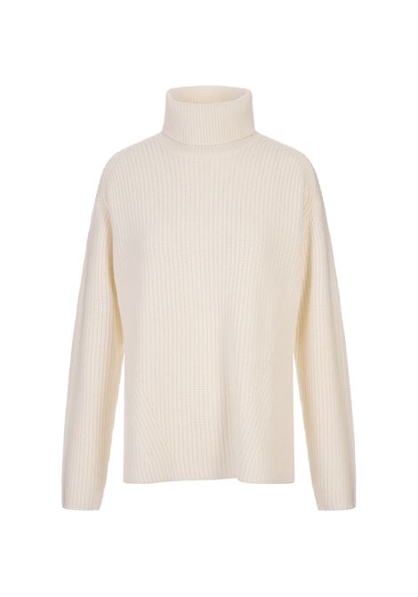 PAROSH Maglia a Collo Alto Want In Cashmere a Coste Bianco - PAROSH