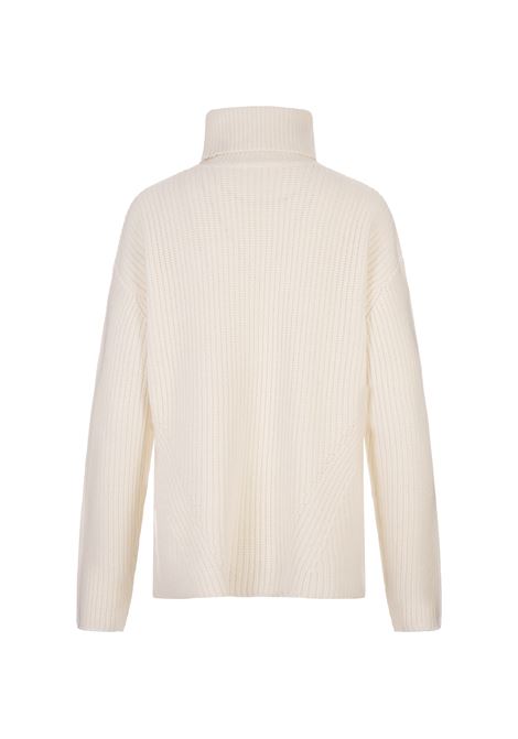 Want High Neck Sweater In White Ribbed Cashmere PAROSH | WANT24-D512924002