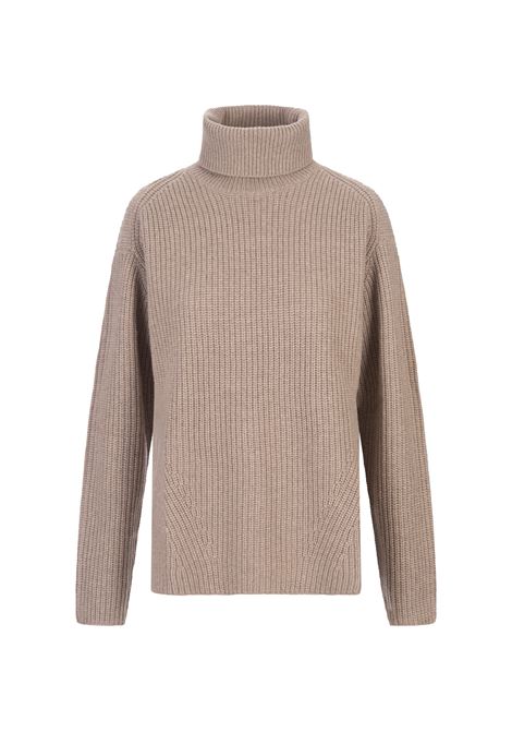 Want High Neck Sweater In Sand Ribbed Cashmere PAROSH | WANT24-D512924004