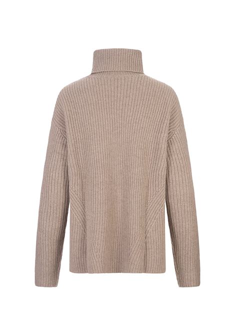 Want High Neck Sweater In Sand Ribbed Cashmere PAROSH | WANT24-D512924004